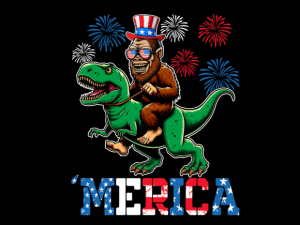 Bigfoot Riding T-Rex 4th of July T-shirt Merica 93539536 2 Plus Size Shirts