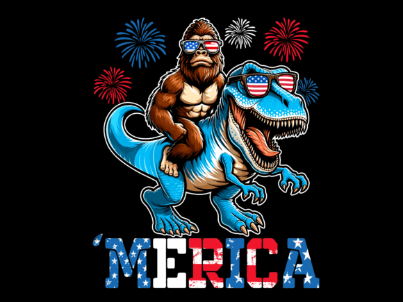 Bigfoot Riding T-Rex 4th of July T-shirt Merica 93540537 2 Plus Size Shirts