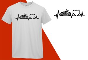Biker Heartbeat Mens Cool Simple Motorcycle Biker Sportsbike Black T-shirt Plus Size Shirts