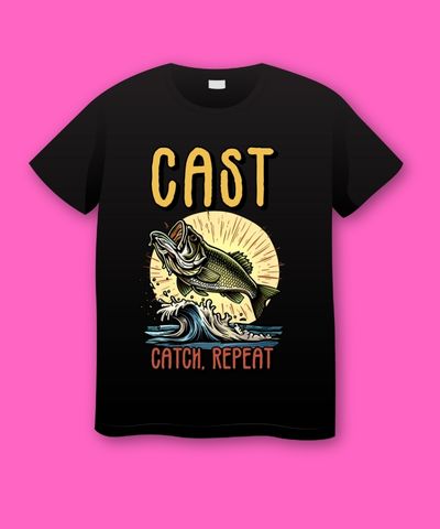 Cast Catch Repeat Fishing T-shirt for Fathers Day Plus Size Shirts