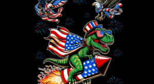 Eagle and T-Rex Riding Firework T-shirt 93909534 1 Plus Size Shirts