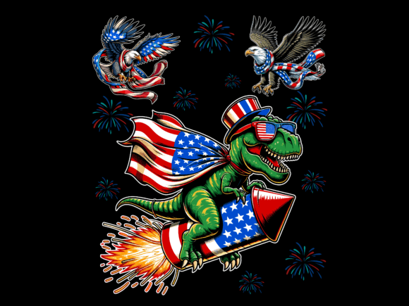 Eagle and T-Rex Riding Firework T-shirt 93909534 1 Plus Size Shirts