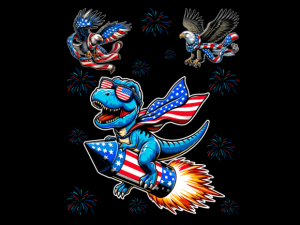 Eagle and T-Rex Riding Firework T-shirt 93909778 1 Plus Size Shirts
