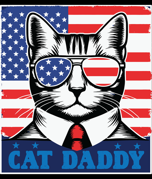 Fathers Day Tuxedo Cat Daddy 4th July Patriotic Sunglasses-99695322 Plus Size Shirts