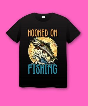 Hokked on Fishing Funny T-shirt for Fathers Day Plus Size Shirts