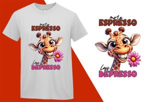 More Espresso Less Depresso Funny Giraffe Sarcastic Humor Black T-shirt Plus Size Shirts