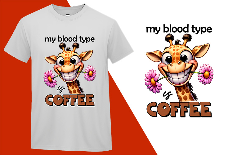 My Blood Type is Coffee Funny Giraffe Sarcastic Humor Black T-shirt Plus Size Shirts