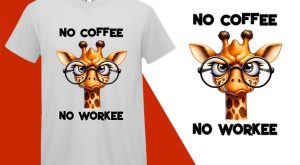 No Coffee No Workee Funny Giraffe Sarcastic Humor Black T-shirt Plus Size Shirts
