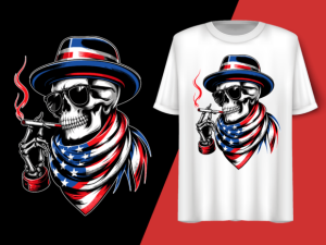 Skeleton Holding Cigarette American Flag T-shirt 92519835 1 Plus Size Shirts