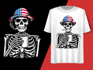 Skeleton Holding Cigarette American Flag T-shirt 92520071 1 Plus Size Shirts