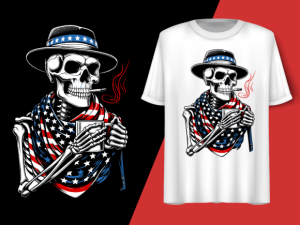 Skeleton Holding Cigarette American Flag T-shirt 92520400 1 Plus Size Shirts