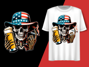 Skeleton Holding Cigarette and Beer T-shirt 92520986 1 Plus Size Shirts