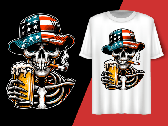 Skeleton Holding Cigarette and Beer T-shirt 92536610 1 Plus Size Shirts