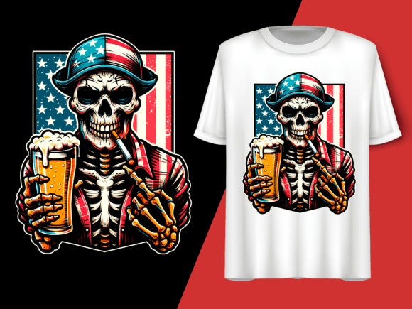 Skeleton Holding Cigarette and Beer T-shirt 92626243 1 Plus Size Shirts