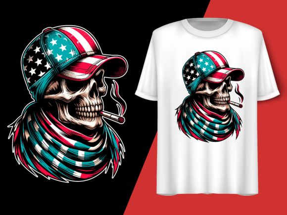 Skull Smoking American Flag 4th of July T-shirt 92715107 1 Plus Size Shirts