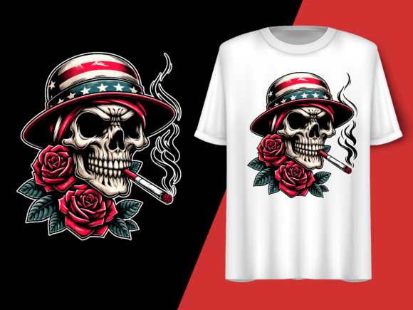 Skull Smoking American Flag 4th of July T-shirt 92715501 1 Plus Size Shirts