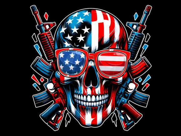 Skull with American Flag 4th of July T-shirt 90349455 2 Plus Size Shirts