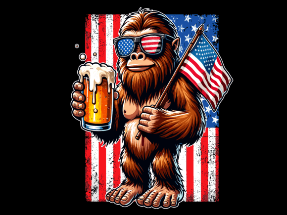 USA Flag Bigfoot Holding Beer T-shirt 93557528 2 Plus Size Shirts