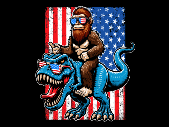 USA Flag Bigfoot Riding T Rex 4th July T-shirt 93636387 2 Plus Size Shirts