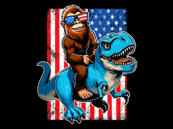 USA Flag Bigfoot Riding T Rex T-shirt 93637688 2 Plus Size Shirts