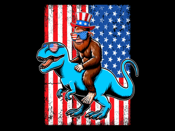 USA Flag Bigfoot Riding T Rex T-shirt 93638298 2 Plus Size Shirts