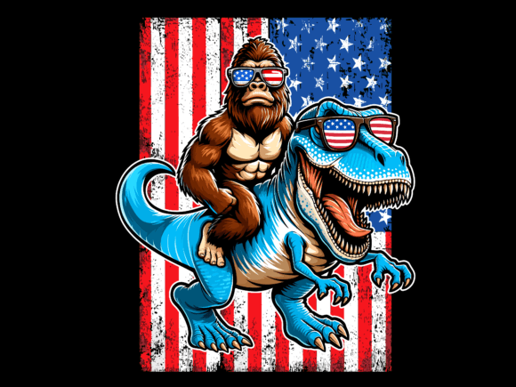 USA Flag Bigfoot Riding T Rex T-shirt 93639017 2 Plus Size Shirts