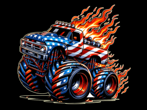 USA Flag Patterned Monster Truck T-shirt 93853289 2 Plus Size Shirts