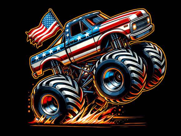 USA Flag Patterned Monster Truck T-shirt 93853477 2 Plus Size Shirts