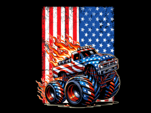 USA Flag Patterned Monster Truck T-shirt 93861713 1 Plus Size Shirts
