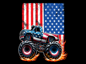 USA Flag Patterned Monster Truck T-shirt 93862171 1 Plus Size Shirts