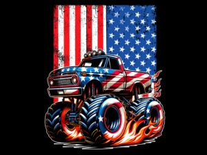 USA Flag Patterned Monster Truck T-shirt 93862590 1 Plus Size Shirts