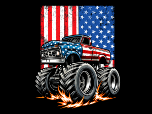 USA Flag Patterned Monster Truck T-shirt 93864005 1 Plus Size Shirts