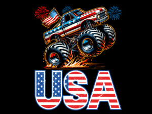 USA Flag Patterned Monster Truck T-shirt 93865236 1 Plus Size Shirts