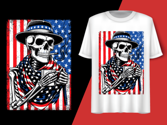 Usa Flag Vintage Skeleton 4th of July T-shirt 92834118 1 Plus Size Shirts