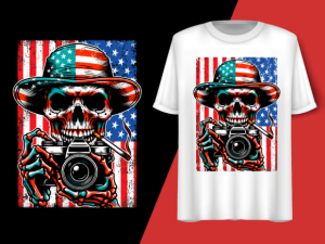 Usa Flag Vintage Skeleton Holding Camera 92840496 1 Plus Size Shirts