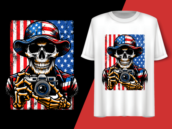Usa Flag Vintage Skeleton Holding Camera 92840817 1 Plus Size Shirts