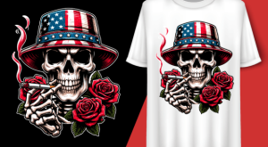 Vintage Skull Smoking American Flag T-shirt 92841794 1 Plus Size Shirts