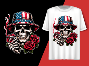 Vintage Skull Smoking American Flag T-shirt 92841794 1 Plus Size Shirts