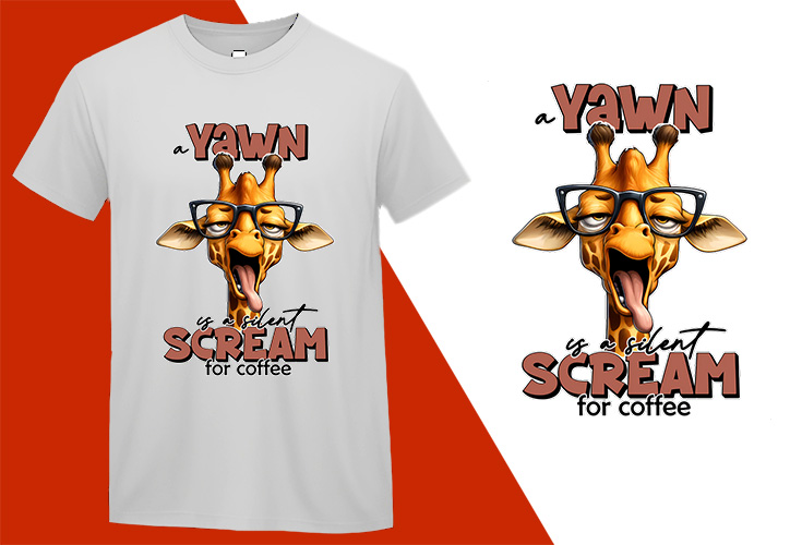 Yawn is Silent Scream for Coffee Funny Giraffe Sarcastic Humor Black T-shirt Plus Size Shirts