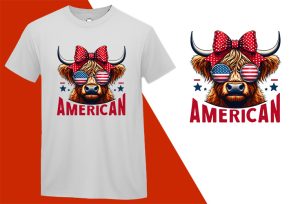 American Highland Cow 4th of July, Independence Day T-shirt, Fourth of july shirt, Freedom shirt, Patriotic Family Shirts, Independence shirt T-shirt Plus Size Shirts