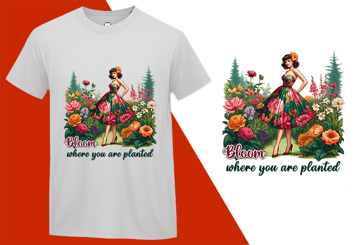 Bloom Floral, Pin-up Girl Retro Funny T-shirt, Sarcastic Humor T shirt Tee T-shirt Plus Size Shirts