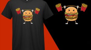 Burger Lifting Fries Funny Food, Funny T-shirts for Men Women Kids T-shirt Plus Size Shirts