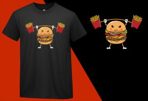 Burger Lifting Fries Funny Food, Funny T-shirts for Men Women Kids T-shirt Plus Size Shirts