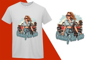 Chasing The Sun, Pin-up Girl Retro Funny T-shirt, Sarcastic Humor T shirt Tee T-shirt Plus Size Shirts