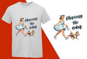 Chasing the Sun Doll with Vintage Dress, Pin-up Girl Retro Funny T-shirt, Sarcastic Humor T shirt Tee T-shirt Plus Size Shirts