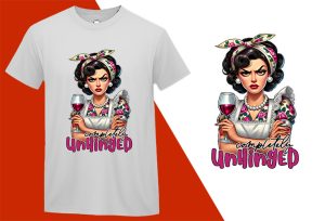 Completely Unhinged, Grumpy Pin-up Housewife Funny T-shirt, Sarcastic Humor T shirt Tee T-shirt Plus Size Shirts