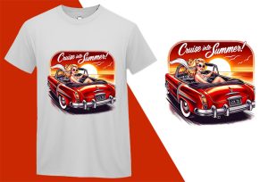 Cruise into Summer in Classic Red Car, Pin-up Girl Retro Funny T-shirt, Sarcastic Humor T shirt Tee T-shirt Plus Size Shirts