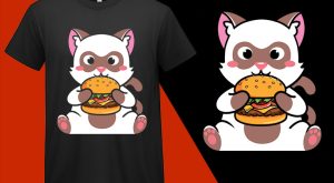 Cute Cat Love Hamburger, Funny T-shirts for Men Women Kids T-shirt Plus Size Shirts