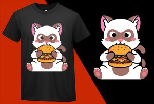 Cute Cat Love Hamburger, Funny T-shirts for Men Women Kids T-shirt Plus Size Shirts