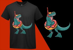 Dinosaur Swimming Donut Float Summer Tshirt T-shirt Plus Size Shirts
